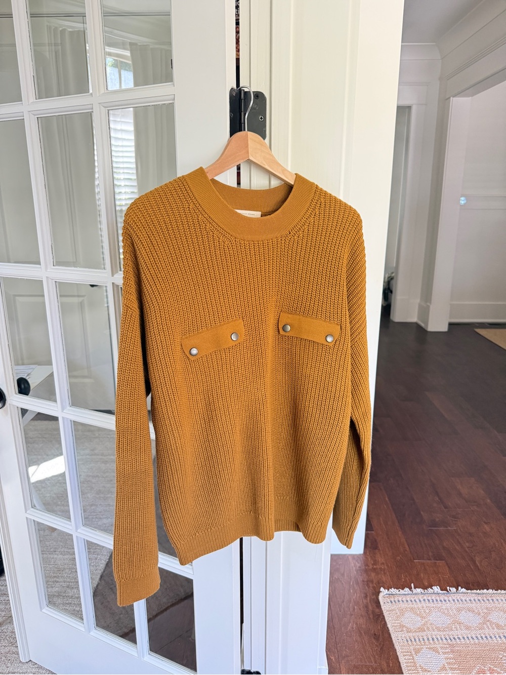 Sézane La Maille Mustard Ribbed Knit Sweater Snap Detail Size L